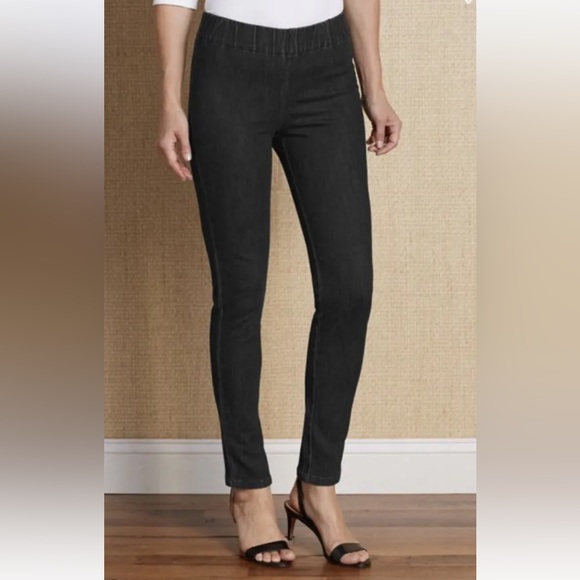 Soft Surroundings Black Denim Elastic Waist Pull-On Skinny Jeans Size M Stretch - Picture 1 of 10